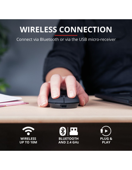Mouse TRUST Mouse Wireless Trust Puck Rechargeable Wireless Ultra-Thin Mouse, 1600 dpi, Negru