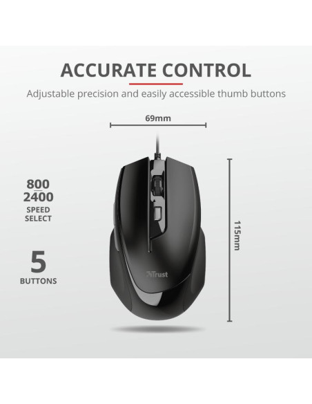Mouse TRUST Mouse Trust Voca Comfort Mouse, 2400 dpi, negru