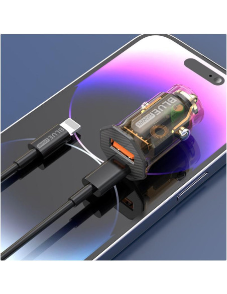 Incarcatoare telefoane OTHER BLUEpower Car Adapter BCC50 33W/3A 1xUSB-A & 1xUSB-C Black + Cable USB-C to USB-C Black