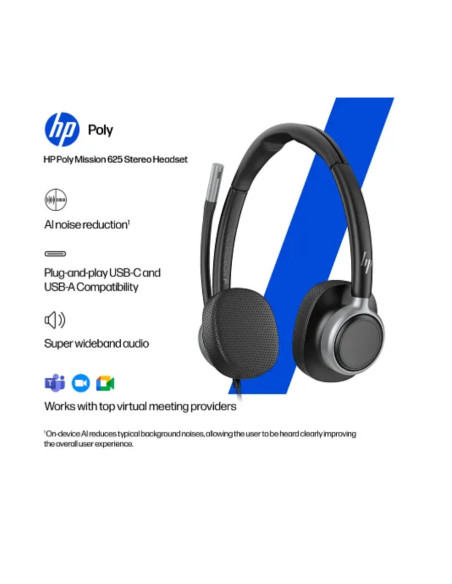 Casti audio HP Casti Head-band HP Mission 625, Wired, noise-canceling, Negru