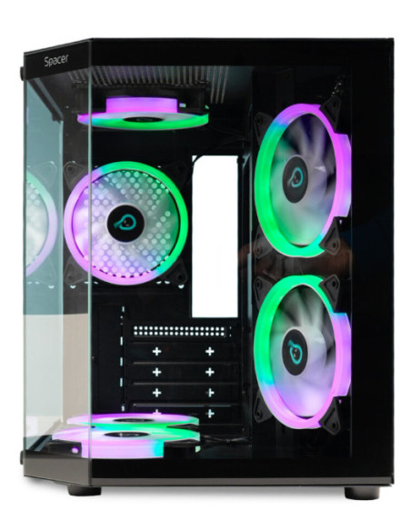Carcase SPACER Carcasa SPACER SPCS-GC-AQUARIUM-BK-6F, RGB, Micro Tower, Black