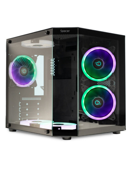 Carcase SPACER Carcasa SPACER Aquarium, RGB, Micro Tower, Black