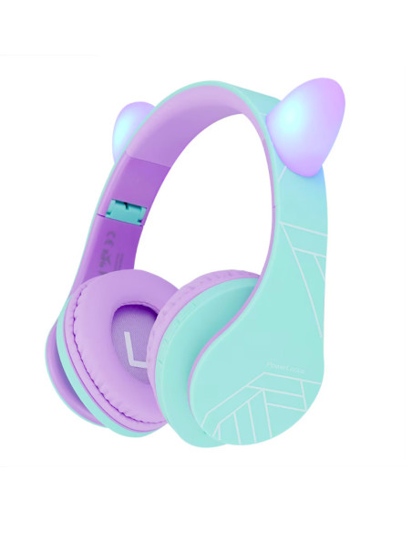 Casti audio POWERLOCUS Casti Over-ear PowerLocus KidsCat, Wireless/Wired, Multicolor