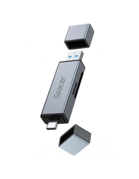 Hard Disk-uri externe SPACER Card Reader extern SPACER, 4 in 1, interfata USB 2.0, USB Type C, citeste/scrie: SD, micro SD extra