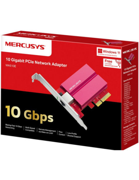 Routere Wireless MERCUSYS 10 Gigabit PCIe Network Adapter SPEED: 10 Gbps SPEC: 1×RJ45, Full-Height Bracket/Low-Profile Bracket F