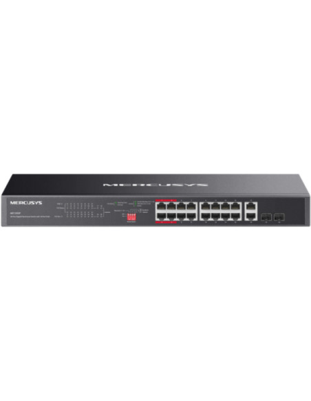 Switch-uri MERCUSYS Switch Mercusys Gigabit Rackmount MS120GP, 16× Gigabit PoE+ RJ45 ports, 2× Gigabit non-PoE RJ45 ports, si 2×