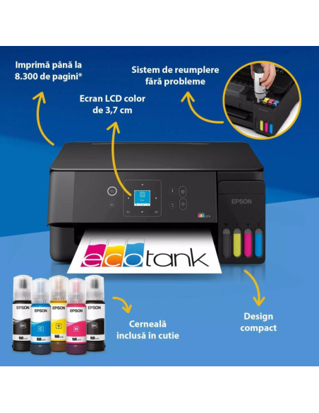 Multifunctionale InkJet EPSON Multifunctional inkjet Epson EcoTank L3360, CISS, format A4, Color, USB + WIFI
