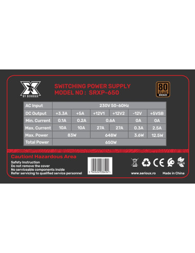 Surse PC SERIOUX Sursa Serioux Energy 650W, 80+...