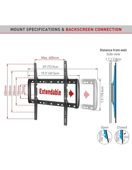 Suport TV / Monitor BARKAN Suport TV de perete Barkan, pentru ecrane de pana la 13" - 90", greutate maxima suportata 60kg, dista